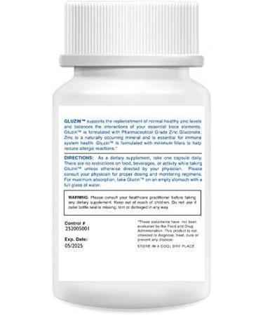 Gluzin 25MG OTC Zinc Capsules - Pharmaceutical Grade, High Absorption, Vegetarian Formula for Kids - Buy Online on GoSupps.com