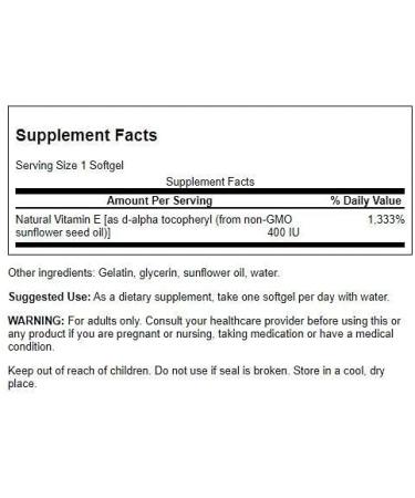 Swanson Natural Vitamin E 400 IU (268mg) Non-GMO Sunflower Oil - 60 Softgels - Buy Online on GoSupps.com