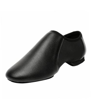 Black Slip-on Jazz Shoes Elastic Leather Sole Dance for Men Womens 12.5 Women/11.5 Men Black