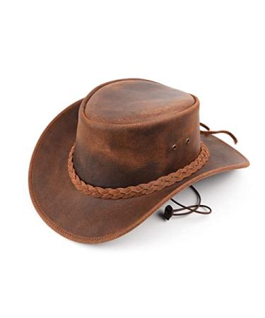 BenzHawk Western Leather Cowboy Hat | Western Outback Style Hats | Mens Brown Cowboy Hat XX-Large