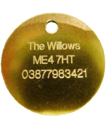 Engraved 32mm Round BRASS Pet Cat Dog Luggage ID Identity Tag Disc - FREE Personalised ENGRAVING Ring and POSTAGE - IN STOCK and SHIPPED by M&K Supplies - Buy Online on GoSupps.com