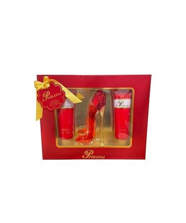 Princess High Heel Shoes Perfume Gifts Sets for Women Eau De Parfum (1.7 fl oz) Body Lotion (3.0 fl oz) Shower Gel (3.0 fl oz) (Pack of 3) -Red