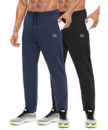 G Gradual Men's Sweatpants with Zipper Pockets Tapered Track Athletic Pants for Men Running, Exercise, Workout 2 Pack: Black/Navy Blue X-Large