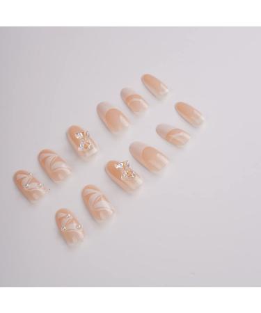 Xerling Press on Nails - 3D Gold Butterfly Heart Bow-knot Glitter | 24Pcs Coffin Tip False Nails for Women & Girls - Trendy Transparent Designs - Buy Online on GoSupps.com