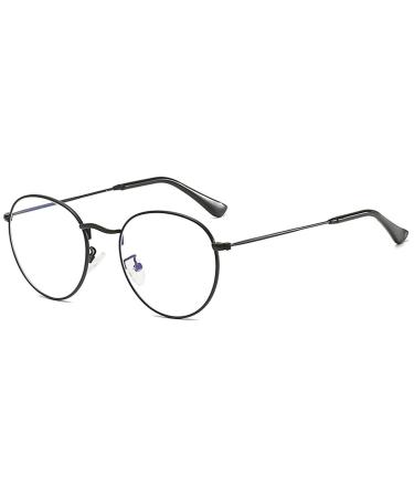 Migoo Classic round blue light filter glasses without strength metal frame retro glasses frames nerd glasses unisex (men/women) black anti-blue light light