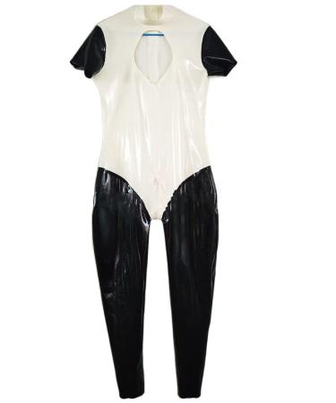Pure 100% latex unisex bodysuit with short sleeves in black and white Black+white XL