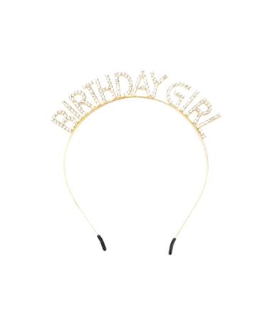 Sweet Girls Birthday Girl Headband  Rhinestone Crystal Diamond Princess Crown Hair Band Hair Hoop Tiara for Women  Happy Birthday Party Accessories Gift (Gold)