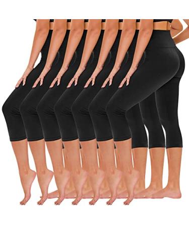 TNNZEET 7 Pack Capri Leggings for Women High Waisted Soft Black Workout Yoga Pants Black*7 Large-X-Large
