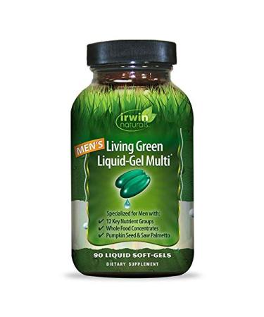 Irwin Naturals Men's Living Green Liquid-Gel Multi - 70 Essential Nutrients Full-Spectrum Vitamins Wholefood Blend - Targeted Adrenal & Brain Support - 90 Liquid Softgels