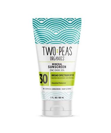 Two Peas Organics - All Natural Organic Sunscreen Lotion - Coral Reef Safe - Baby  Kid & Family Friendly - Chemical Free Mineral Based Formula - Waterproof & Unscented - SPF 30-3oz (1 Pack)