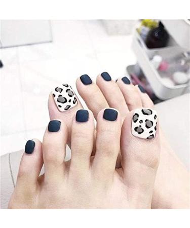 24pcs Black Press On Toenails Short Matte False Toenails with Leopard Decoration Design Acrylic Fake Feet Nails for Women - Buy Online on GoSupps.com
