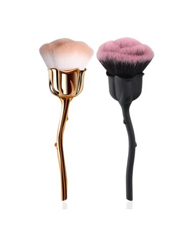DANNEASY 2pcs Nail Dust Brush Rose Nail Brushes for Cleaning Dust Nail Powder Brush Nail Duster Makeup Blush Brush Acrylic Nail Art Brushes Nail Tools Kit Gold&Black Rose Brush