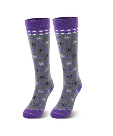 Kids Ski Socks Full Terry Lightweight Warm Merino Wool Skiing Socks Blizzard Purple 9-12 Years