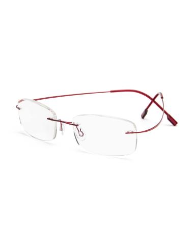 Rimless reading glasses super light titanium reading aid for women and men red +3.0
