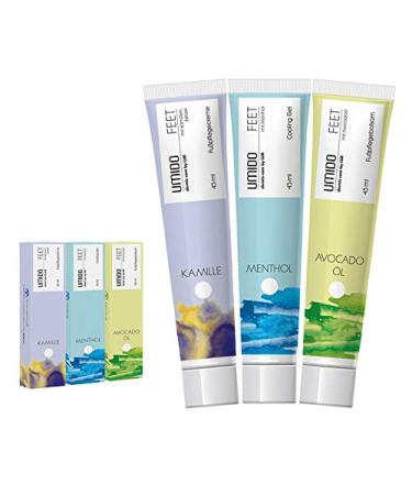 Umido 3 pieces Set Foot cream Set 45 ml |1x chamomile |1x menthol |1x avocado oil |Foot balm |Foot lotion |Care cream |Foot care cream |cream
