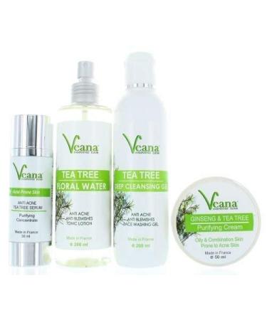 Veana AntiAcne Deep Cleansing Face Wash + Floral Water + Purifying Cream + Purifying Serum for acne impure skin pimples blackheads Made in EU All natural