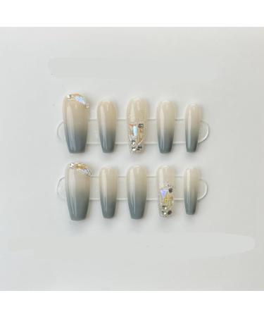 Handmade wearing armor silver glitter spicy girl manicure European and American long pointed nail shape(Color:Blue Size:XS)