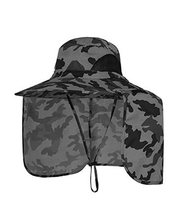 Sun Blocker Hats Outdoor Sun Protection Fishing Cap with Neck Flap Large Brim Outdoor Hat Dark Grey Camo