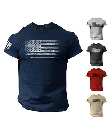 Tshirts Shirts for Men, USA Distressed Flag Men T Shirt Patriotic American Tee Short Sleeve Crewneck Independence Day T-Shirt A-blue Large
