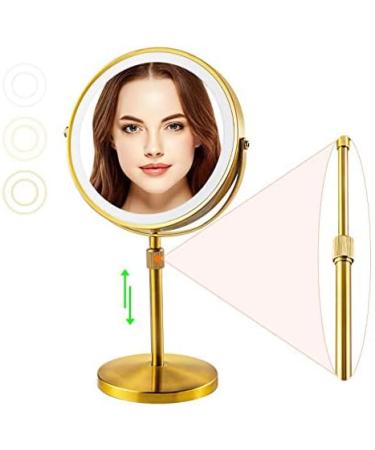 Furgatti Lighted Makeup Mirror | Height Adjustable 1x/10x Magnifying | 3 Color Light Modes | LED Vanity Mirror with Rechargeable Battery | Women's Gift | Brushed Gold - Buy Online on GoSupps.com