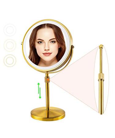 Furgatti Lighted Makeup Mirror Height Adjustable  1x/10x Magnifying Mirror 2000mAh Rechargeable with 3 Color Light Modes  Light Up and Magnification Led Vanity Mirror  Women Gift  Brushed Gold Brushed Gold 2000 mAh