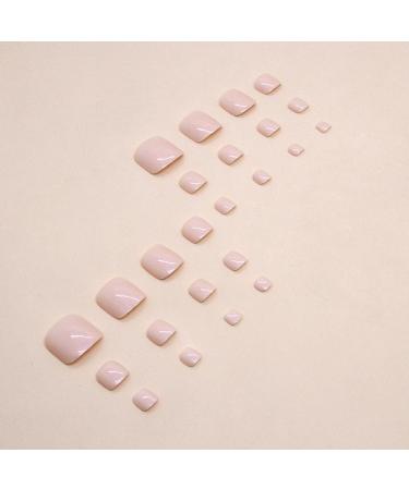 SINLOV Square Fake Toenails Nude Pink Print on False Toe Nails Short Full Cover False Artificial Toenails Nails for Women and Girls - Buy Online on GoSupps.com