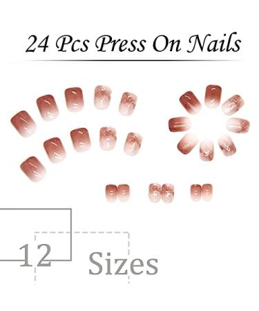 Red Brown Gradient Square Press on Nails - Acrylic Glossy Finish - Full Cover False Nails for Women | R578 - Buy Online on GoSupps.com