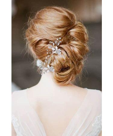 Bridal Hair Accessories - Vintage Floral Silver Hair Pins for Brides - 2 Pack Crystal Rhinestone Hair Clips - Prom & Wedding Hair Pieces - Buy Online on GoSupps.com