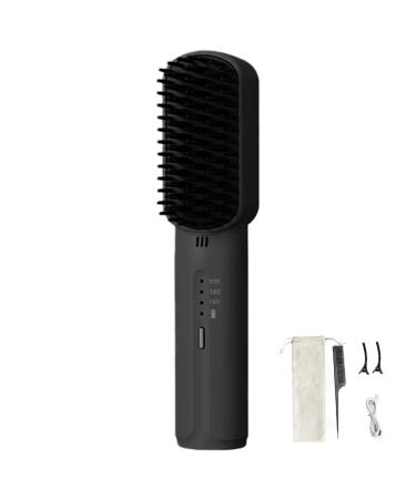 Wireless Hair Straightener Brush with 3 Temperature Settings Fast Heat for Woman Black