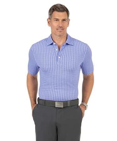 IBKUL Men's Athleisure Wear Sun Protective UPF 50+ Icefil Cooling Curled Waves Print Short Sleeve Polo  94141 (Modern Fit) Color: Charcoal/Lavender - Print: Curled Waves Large