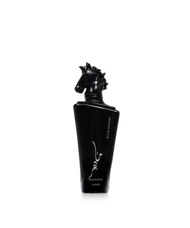 Lattafa Maahir Black Edition Eau De Parfum Spray 3.4 Ounce (Unisex) Amber Floral 3.4 Fl Oz (Pack of 1)