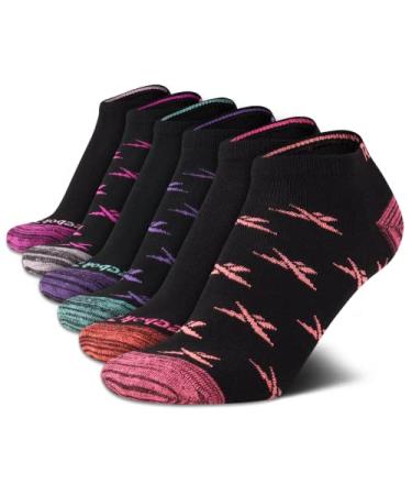 Reebok Girls' Lightweight Comfort Athletic Low Cut Socks (6 Pack) Black Logo Medium