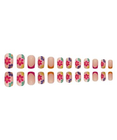 Diduikalor 24Pcs Flower Design Short Square Press on Nails - Cute Acrylic Stick on False Nails for Women - Buy Online on GoSupps.com