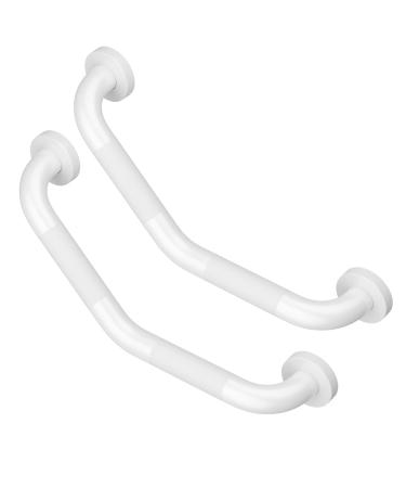 16 Inch Angled Grab Bar 2 Pack Munzong White Bathroom Grab Bar Handle w/Anti-Slip Knurled Grip Stainless Steel Bath Balance Bar 1.25" Diameter Safety Hand Rail Support Handicap Injury Elderly
