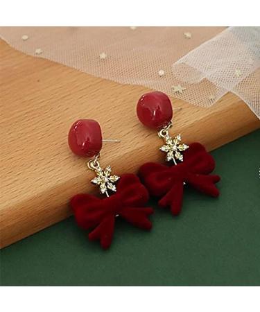 Fashion Earrings Ladies Jewelry Vintage Red Bow Small Snowflake Earrings for Women Festive Party Banquet Jewelry Dainty Earrings Fashion Accessories - Buy Online on GoSupps.com
