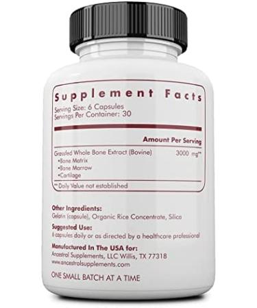 Ancestral Supplements Grass Fed Beef Bone and Marrow Capsules - Joint & Oral Health Support - Non-GMO Whole Bone Extract - 180 Count - Buy Online on GoSupps.com