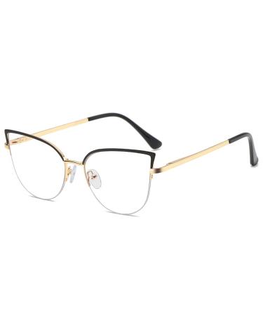 Kachawoo Anti-Blue Light Glasses for Women Men Half Rimlose Cat Eye Glasses Metal Frame Prescription Glasses ... Gold Black Frame - Buy Online on GoSupps.com