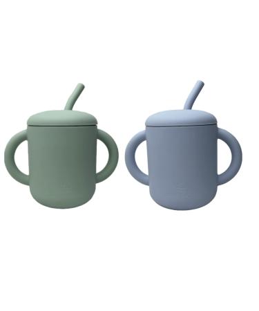 Jane and Kate - 2 Pack 100% Food Grade Silicone Training Cup and Straw | 6 Months Plus 5oz 150 mL Spill Proof (Green and Blue)