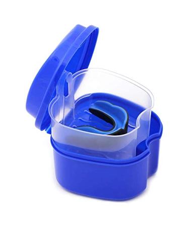 KVSert dark blue dental prostheses set dentures cup with sieve dentures bathing box tooth box with basket network container for travel