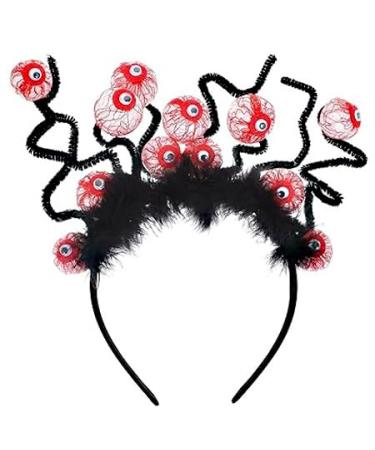 Fashband Halloween Headband Feather Eyeballs Hair Band Black Scary Headband Party Costume Hair Accessories Day of The Dead for women