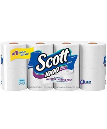 Scott 1000 Sheets Per Roll, 8 Toilet Paper Rolls, Bath Tissue