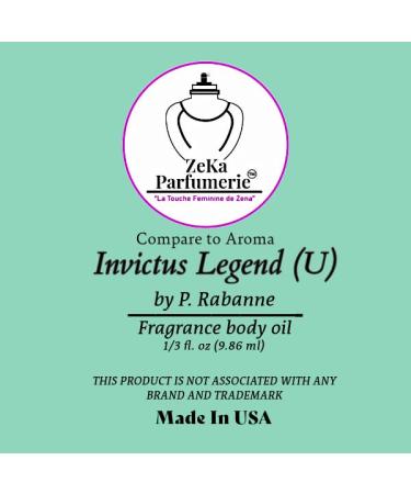 Compare to Aroma compatible with Invictus Legend by P. Rabanne for Men Fragrance Body oil on 1/3 oz (9.86ml) size Roll-On Botlle
