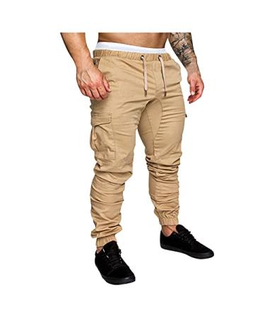 Huangse Mens Cargo Pants Casual Elastic Waist Drawstring Cargo Pants Zipper Workout Jogger Pants Work Combat Tactical Pants XX-Large C#khaki