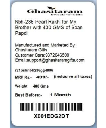 Ghasitaram Gifts Rakhi for Brother Rakhis Online - Nbh-236 Pearl Rakhi for My Brother with 400 GMS of Soan Papdi Rakhi with 400 GMS of Soan Papdi - Buy Online on GoSupps.com