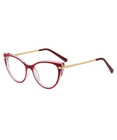 Blue Light Blocking Glasses Women - LJCZKA Anti Eye satrain Computer Cat eye Eyeglasses Cateye Clear Frame Red