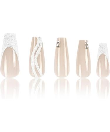 Long Ballet Nails French Tip Press on Nails with Nail Tips Glitter Ripple French False NailRhinestones Design press on nails Acrylic False Nails Cute Artificial Nails for Women and Girls - Buy Online on GoSupps.com
