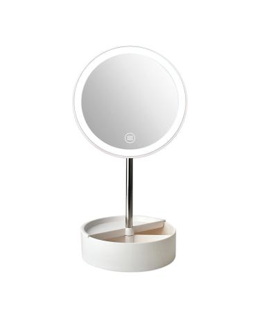 Beifenl Portable LED USB Recharge Storage Base Beauty Desktop Make Up Mirror (Creamy White)