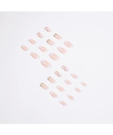 Square White French Press on Nails - 24 Piece Short False Nails with Gold Glitter | Nail Glue Included - Squoval Fake Nails for Women - Buy Online on GoSupps.com
