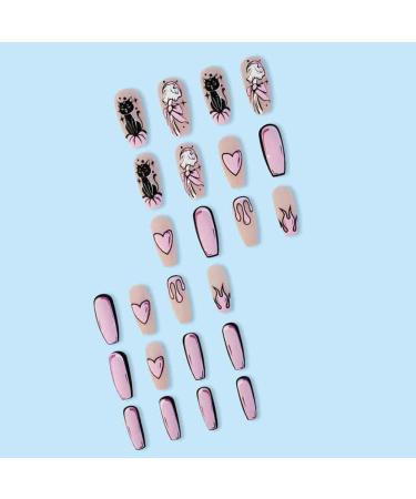 Foccna Comic Pink Press on Nails - Extra Long Acrylic Coffin LOVE Design Fake Nails for Women - 24 pcs - Buy Online on GoSupps.com