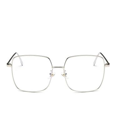 Tofox anti -flasy glasses rectangular vintage metal unisex transparent lentils blue light filter for computer/smartphones/tablets color1
